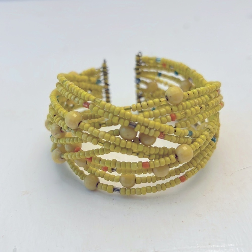 Vintage Glass Seed Bead Handcrafted Braided Wire Cuff Bracelet - Picture 6 of 6